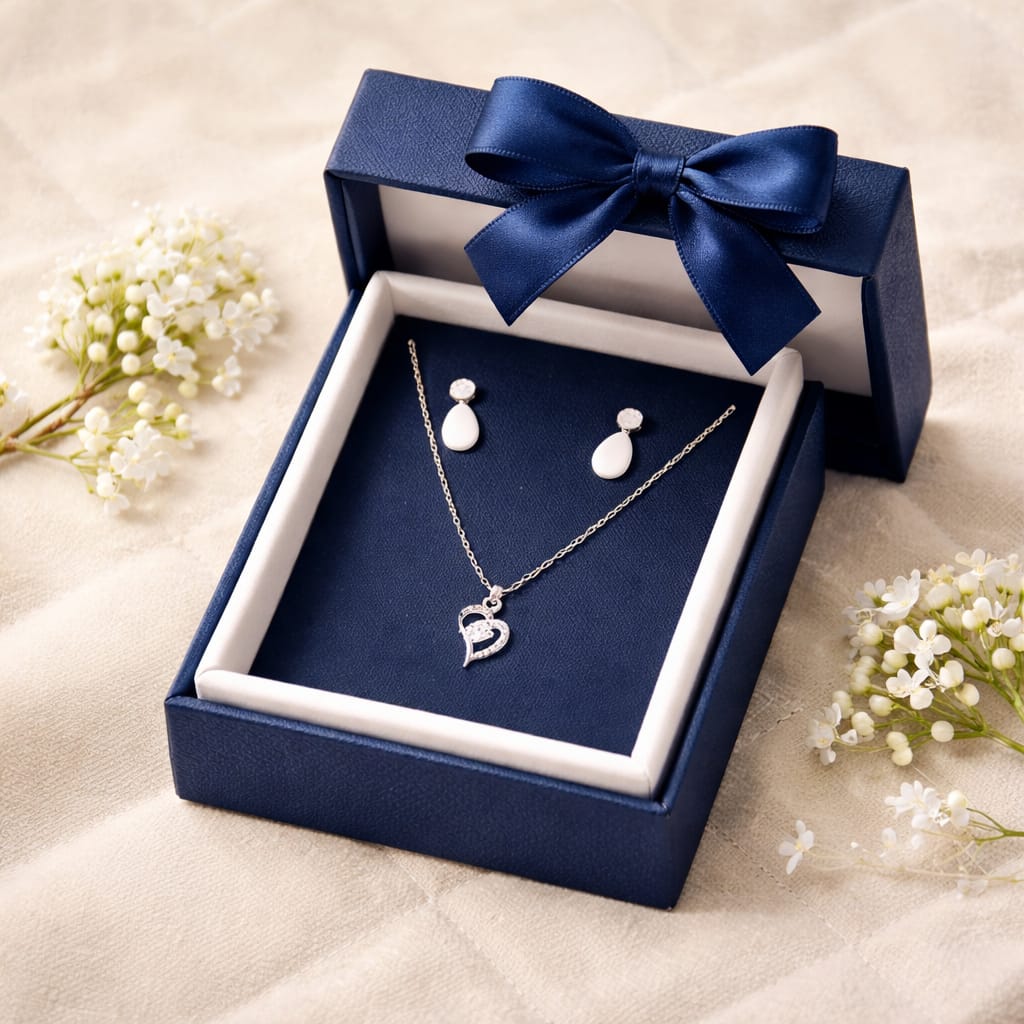 Elegant Heart Pendant Necklace & Earrings Gift Set